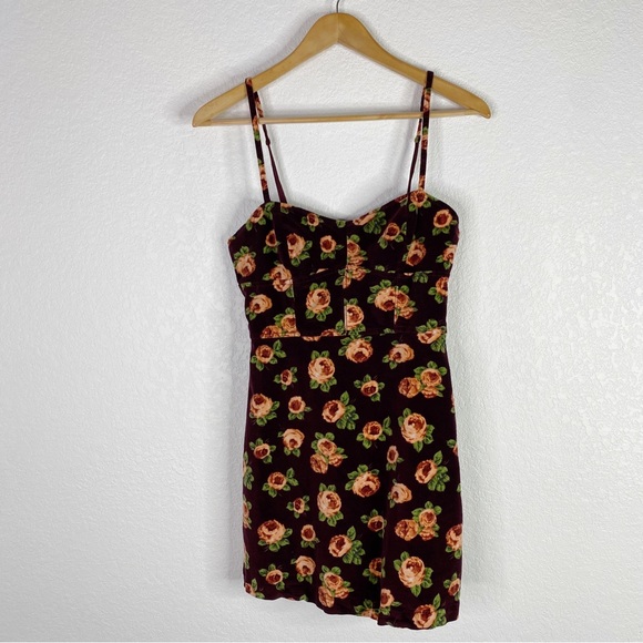 Urban Outfitters Red Rose Corduroy Velour Bustier Mini Dress - Picture 3 of 8